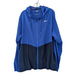 Reebok Blue Colorblock Windbreaker Lightweight Jacket Hooded Zip Front XL‎